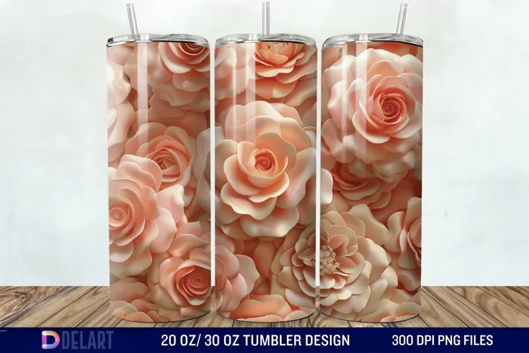 3D Flower Seamless Roses Tumbler Wrap