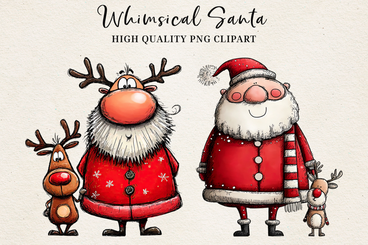 Whimsical Santa Clipart | Cute Christmas Santa PNG