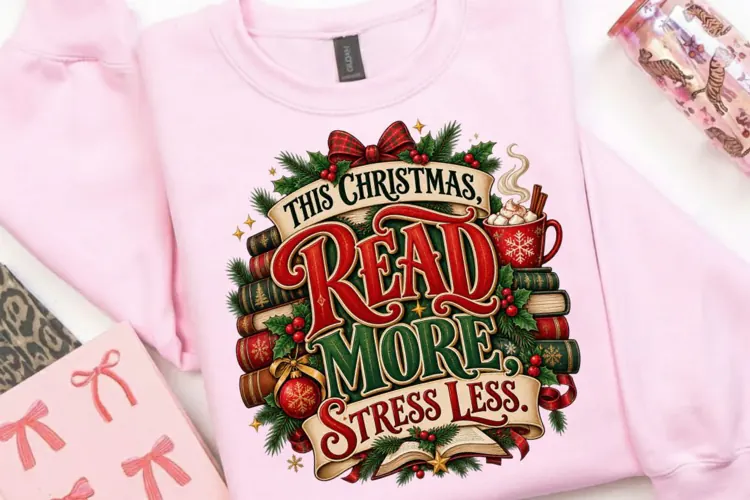 This Christmas Read More Stress Less PNG, Christmas Books