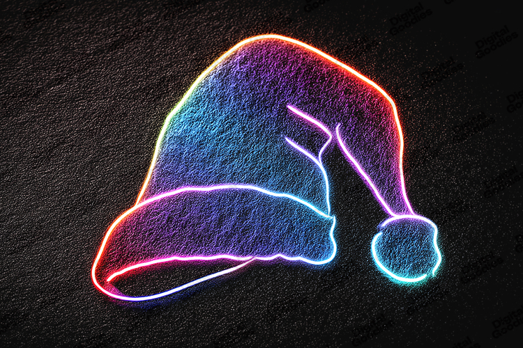 Neon Colorful Santa Hat Outline Christmas Glow Design