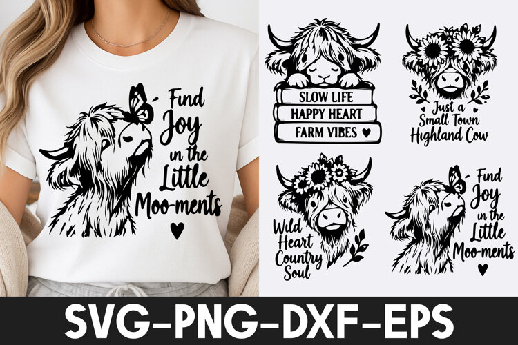 Highland Cow Find Joy Farm Vibes SVG PNG example image 1