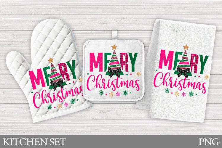 Merry Christmas Oven Mitt. Christmas Square Pot Holder example image 1