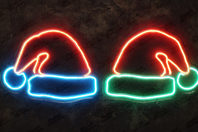 Neon Santa Hat Duo Glow Christmas Outline Clipart