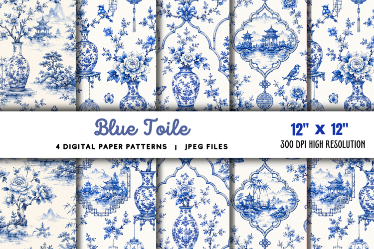 Blue Toile Digital Paper JPG