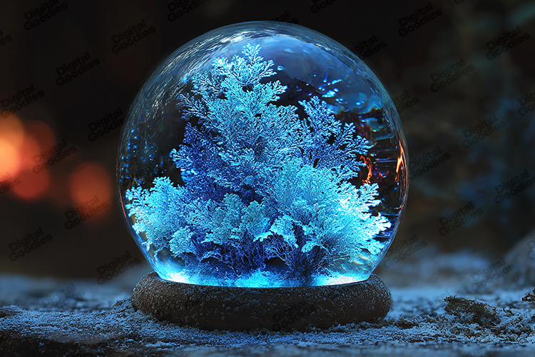 Blue Snow Globe Christmas Tree Frosted Glass Ornament