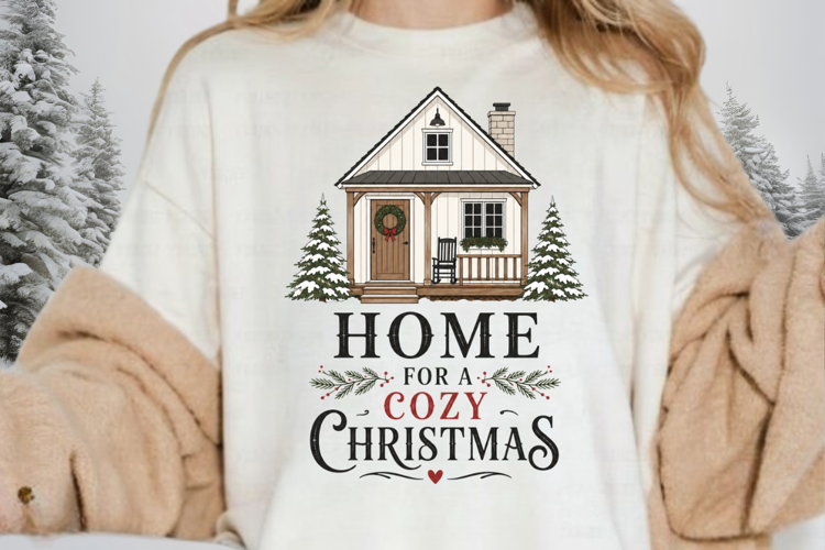 Home For A Cozy Christmas PNG Sublimation Design - Rustic