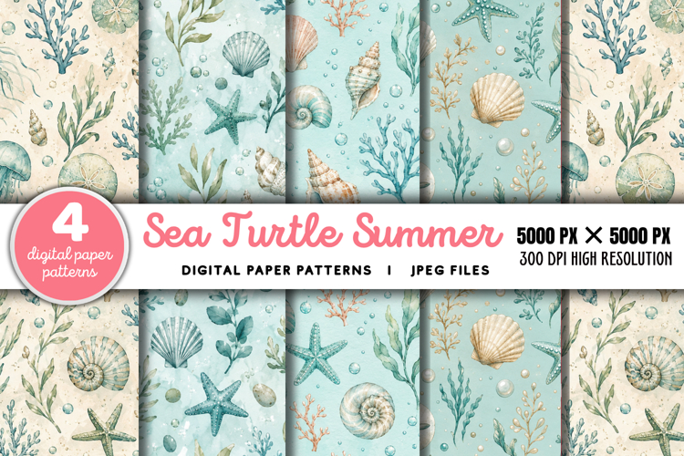 Sea Turtle Summer Seamless Pattern JPG