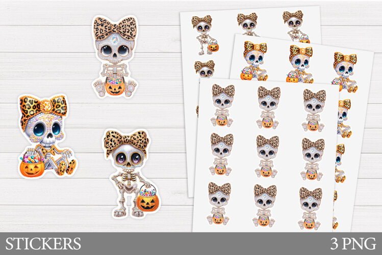 Skeleton Sticker Design. Halloween Sticker Printable example image 1