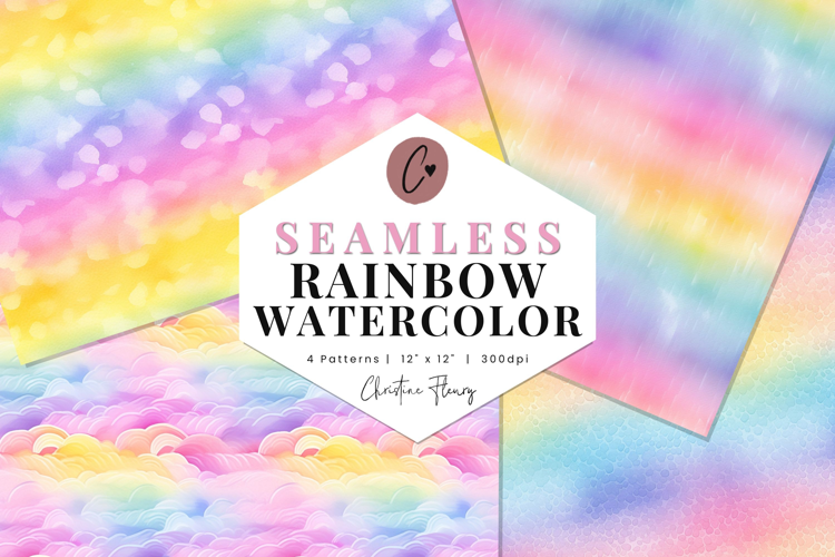 4 Seamless Rainbow Watercolor Digital Paper
