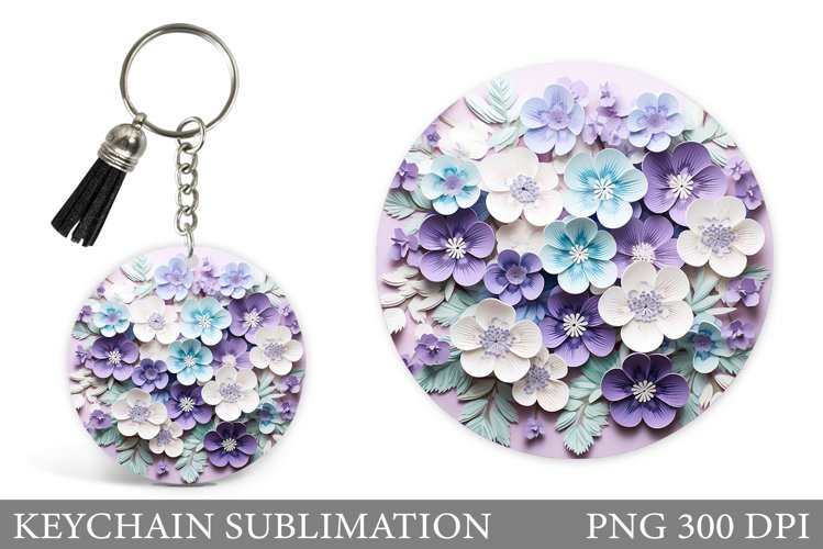 3D Flowers Keychain. Flowers Round Keychain example image 1