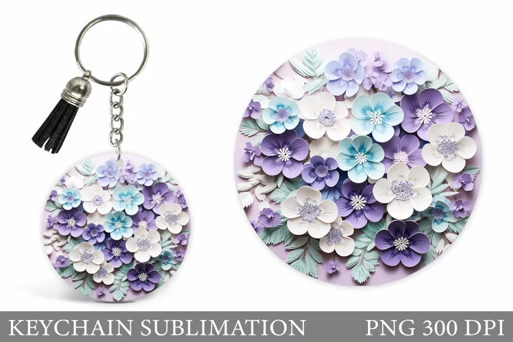 3D Flowers Keychain. Flowers Round Keychain