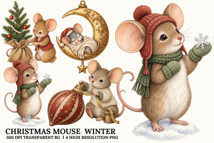 Christmas Mouse Winter PNG, Gingerbread Holiday Sublimation example image 1