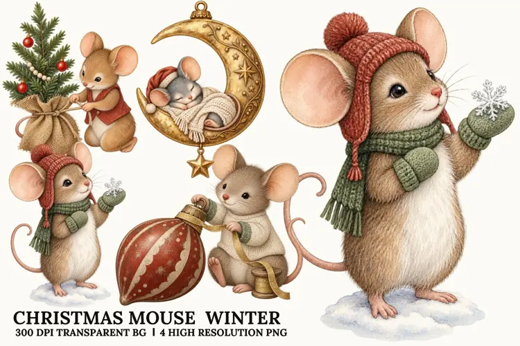 Christmas Mouse Winter PNG, Gingerbread Holiday Sublimation