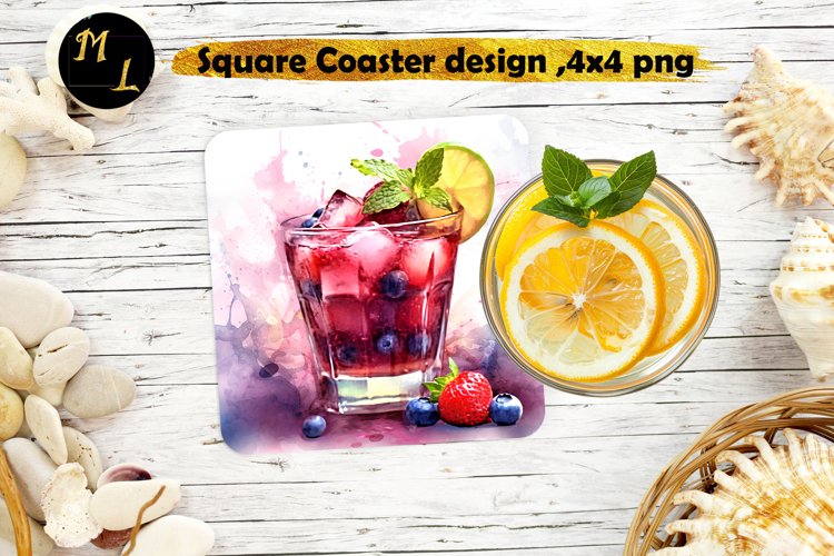 Cocktail Square Coaster design,Cocktail Coaster sublimation example image 1