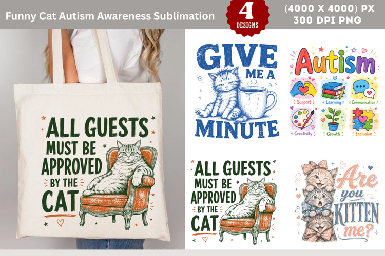 Funny Cat Autism Awareness Sublimation PNG