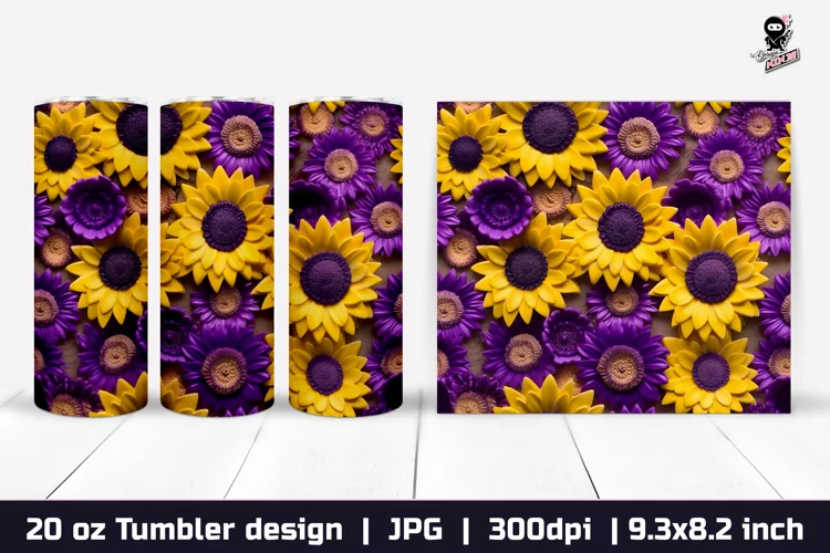 Sunflowers 3d, Floral Tumbler Sublimation Wrap