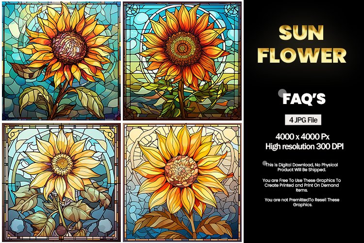 Stained Glass Sunflower Square Coaster - 04 Variations example image 1