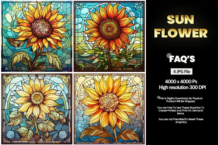 Stained Glass Sunflower Square Coaster - 04 Variations