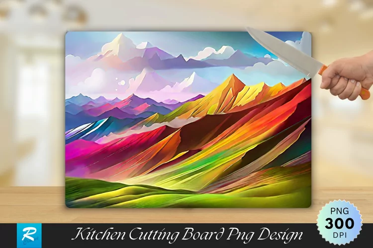 Colorful Mountains Cutting Board Sublimation Design