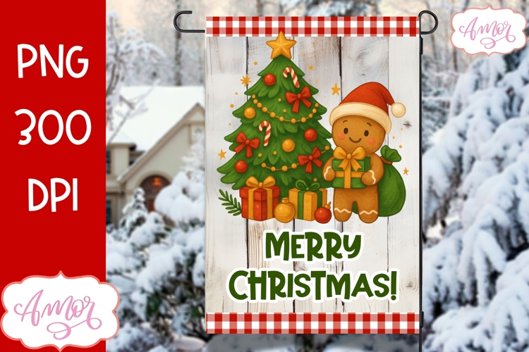 Merry Christmas garden flag PNG, Gingerbread man PNG design