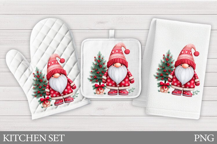 Christmas Gnome Oven Mitt. Christmas Gnome Kitchen Towel example image 1