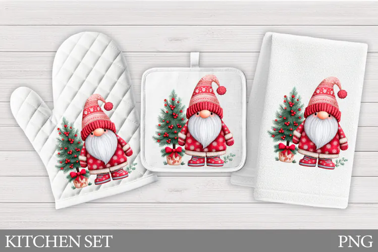 Christmas Gnome Oven Mitt. Christmas Gnome Kitchen Towel