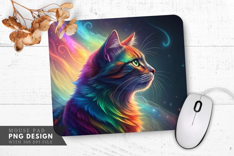 Glowing Rainbow Cat Majesty Mouse Pad PNG Design