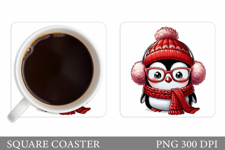 Cute Penguin Coaster Design. Christmas Coaster Sublimation