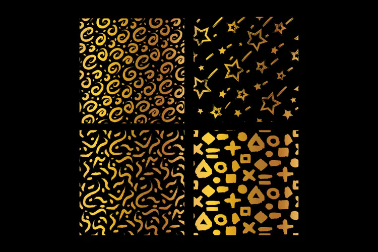 Gold Grunge Doodle Seamless Patterns 4 Designs