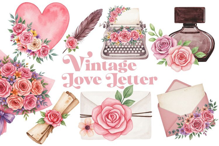 Vintage Love Letter Clipart PNG example image 1