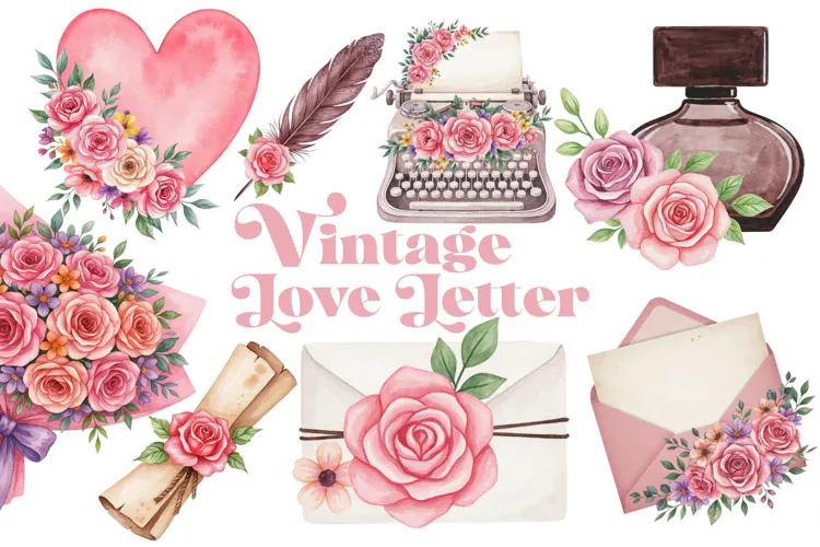 Vintage Love Letter Clipart PNG