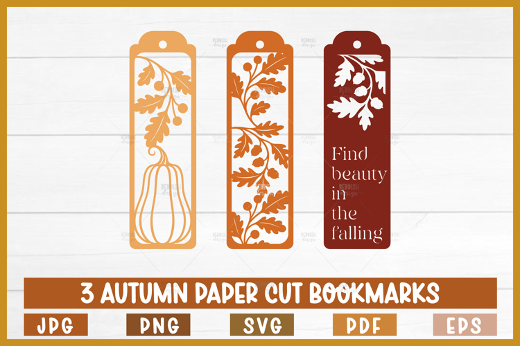 3 Autumn Paper Cut Bookmarks SVG