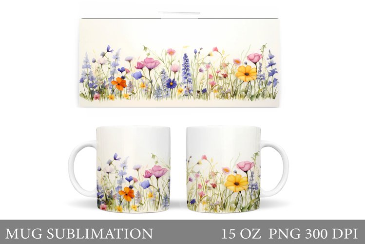 Flowers Mug Wrap Design. Wildflowers Mug Sublimation