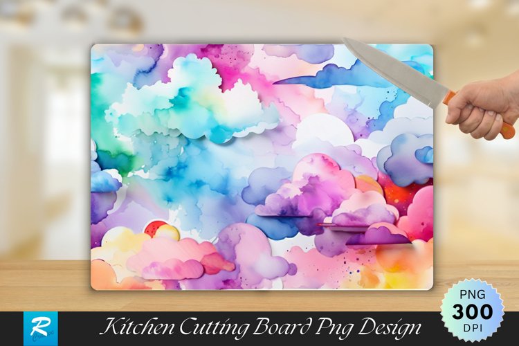 Multicolor Clouds Cutting Board Sublimation Design