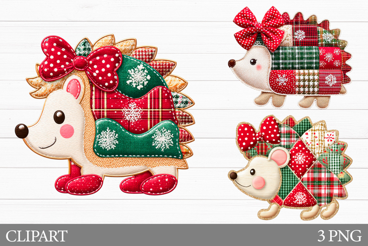 Christmas Hedgehog Clipart. Patchwork Christmas Clipart