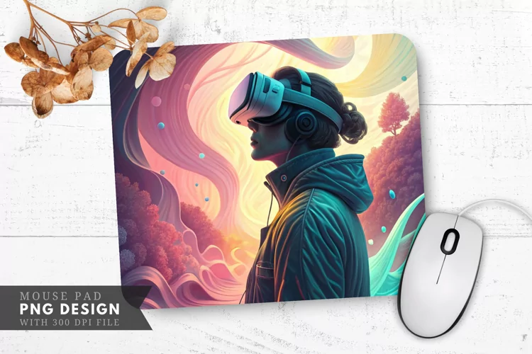 Futuristic VR Experience with Holograms Mouse Pad PNG Design