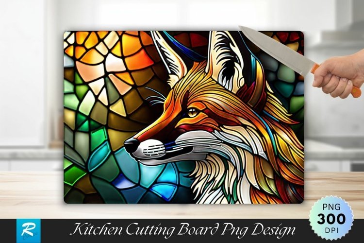 Fox Head Stained Glass Cutting Board Sublimation Design example image 1