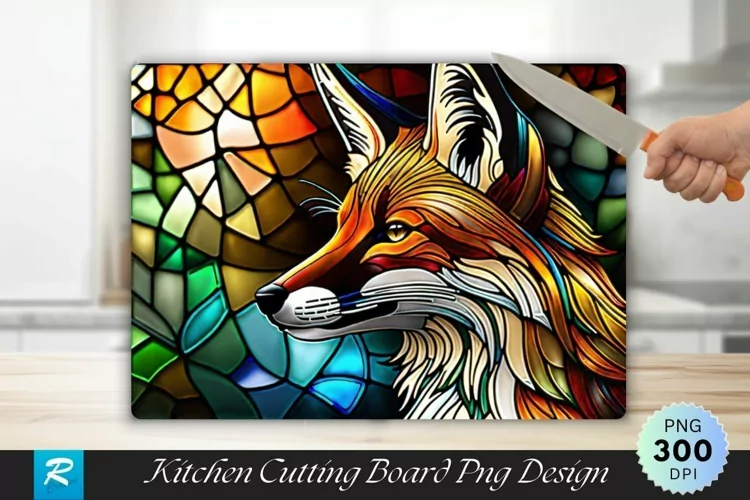Fox Head Stained Glass Cutting Board Sublimation Design
