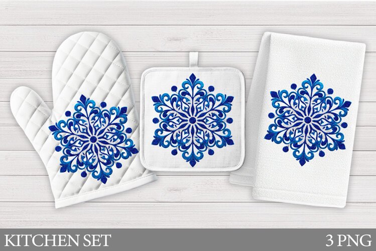 Snowflakes Oven Mitt Design. Snowflakes Kitchen Towel example image 1