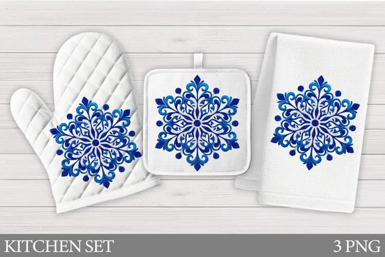 Snowflakes Oven Mitt Design. Snowflakes Kitchen Towel
