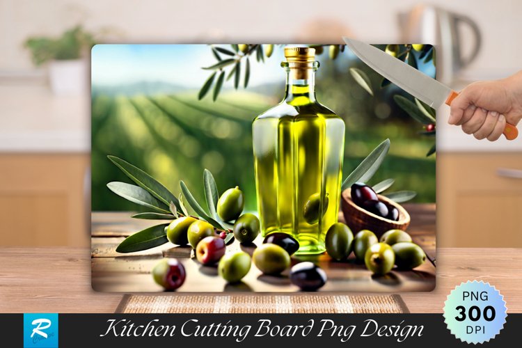 Olive Oil Bottles Cutting Board Sublimation Design