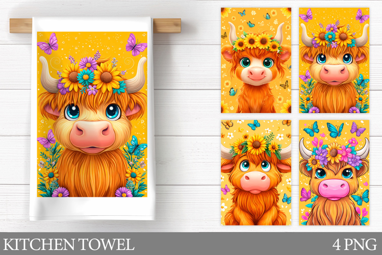 Cow Kitchen Towel Design. Cow Flowers Kitchen Towel
