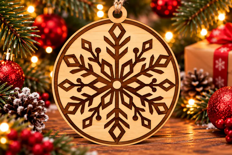 Christmas Snowflake Wooden Ornament Design Laser Cut Svg