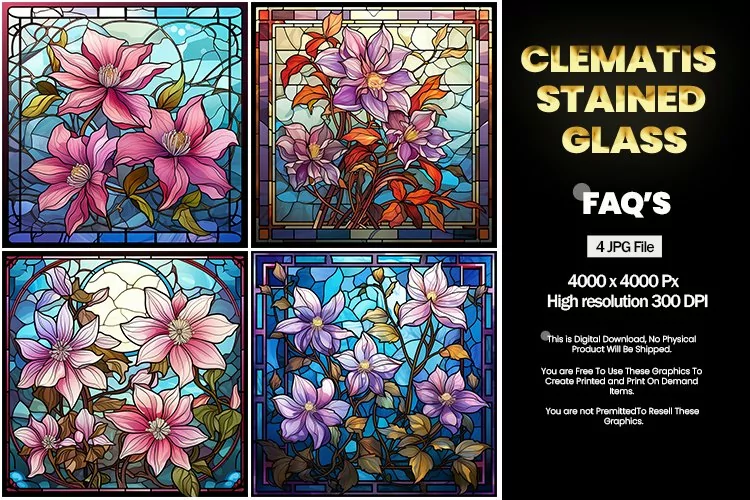 Stained Glass Clematis Square Coaster - 04 Variations