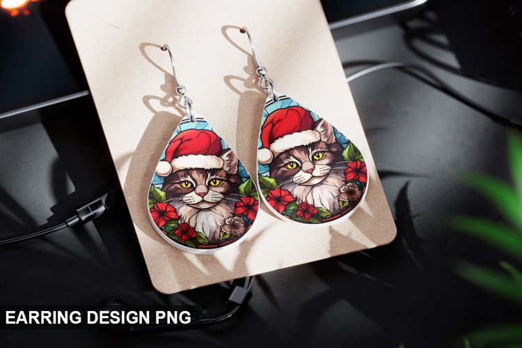 Stained Glass Christmas Cat Earring Design