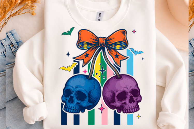 Retro Skull Cherries Png Tshirt