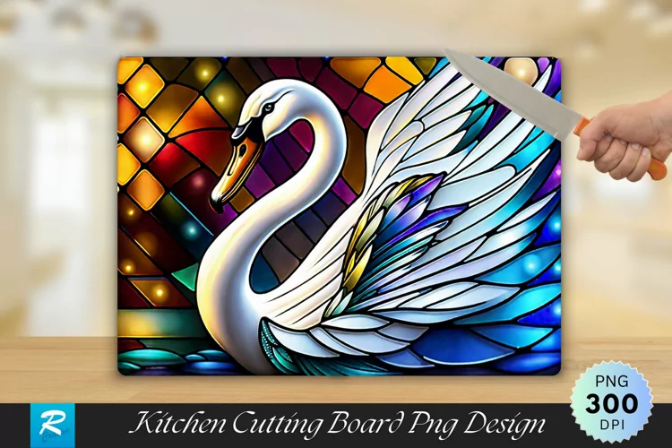 White Swan Stained Glass Cutting Board PNG Design