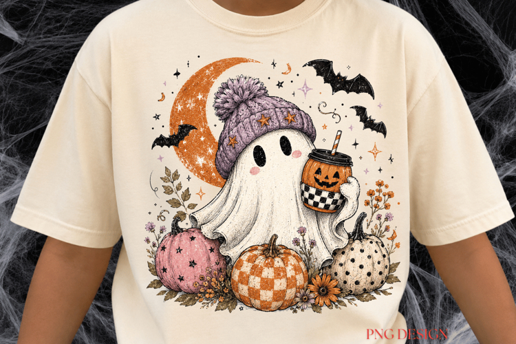 Cute Halloween Ghost PNG, Spooky Season Sublimation, Pumpkin