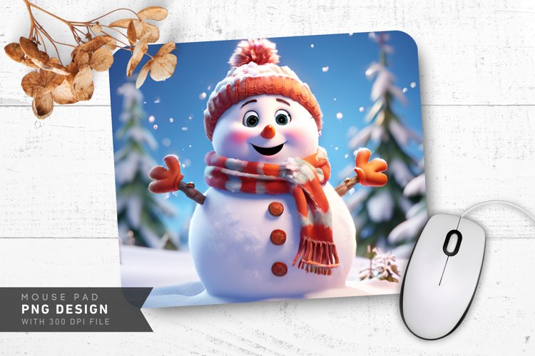Snowman with Red Scarf Making Snow Angel Mouse Pad PNG