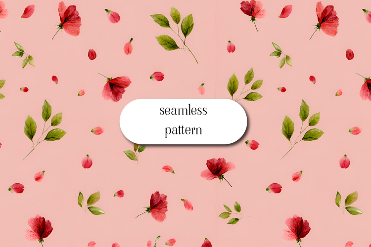 Seamless pink floral pattern with scattered red blossoms